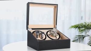 O-KAY Luxurious 4 Slots Automatic Rotation Watch Winder with 6 Additional Storage(BLACK & BROWN)