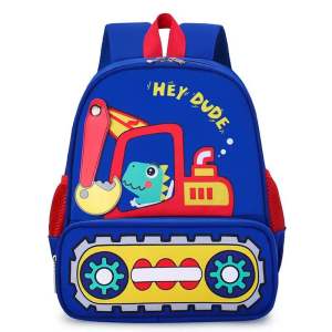 [SG Stock] Cartoon Excavator Truck Style Childrens Backpack Waterproof Kindergarten School Bags