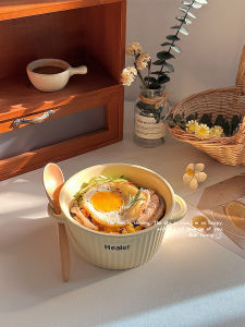 Underglaze Ceramic Bowl Double Ears Home Use Anti-Scalding Soup Bowl Rice Bowl Dining Utensils Dormitory Personal Specialty