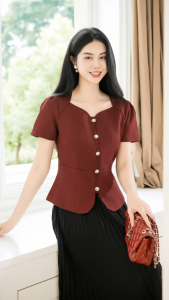 Áo kiểu thiết kế lịch sự tinh tế chất liệu Tweed cao cấp AN5L0257 thương hiệu Thiều Hoa