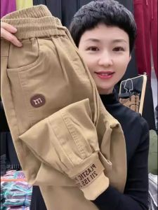 กางเกงขายาวทรงหลวมสบาย ๆ สำหรับผู้หญิง ดีไซน์ปักลายแฟชั่น เอวยางยืด กางเกงขายาวทรงฮาเร็ม ทรงบาง ฤดูใบไม้ผลิและฤดูใบไม้ร่วง