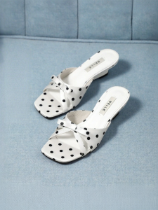 Belle | French Style Polka Dot Bow Sandal Wedge