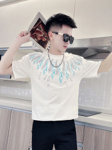 Summer Mens Short Sleeve T-Shirt Trendy Print Cotton Half Sleeve Fashionable Streetwear Breathable Comfortable round Neck Top