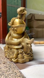 Tượng Long Quy Cõng Rắn Bằng Đồng Phong Thủy Cao 29cm DxRxC: 27x16x29cm-Nặng 3.1kg