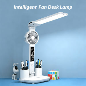 Lampu Meja Study Desk Lamp 3 modes Warm/White light Dual Head 180° Foldable LED USB Rechargeable Table Lamp Bedroom Study Lamp Eye Protection With Fan For Kids 学习台灯