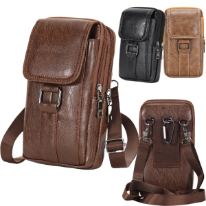 Mens Outdoor Work Phone Bag Slant Hanging Leather Belt Pouch Multi-Functional Small Waist Bag for Fitness Cycling Traveling