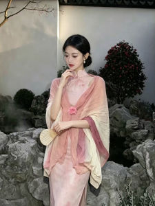BAOYINFEI | Elegant Chinese Style Pink Ruffled Summer Shawl