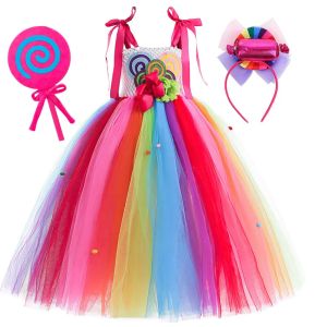 2026 Purim Girls Lollipop Costume Carnival Apparel Candy Cane Frock Rainbow Tutu Dress Toddler Festival Party Robe Pageant Gown