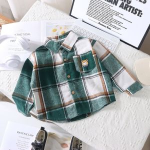 Childrens Casual Plaid Shirt Collared Long Sleeve Autumn Winter New Style Boys Girls Casual Open Cardigan Korean Version