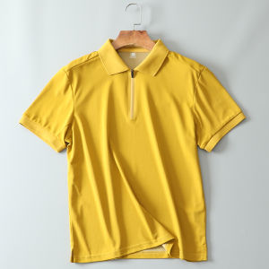 Ice Skin Quick Dry! Half Zipper! Four Sided Elastic! Summer Mens Casual Short Sleeve Polo Shirt Fashionable Standard Fit Business Casual Pure Color