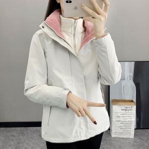 Womens Fleece Lined Waterproof Detachable Jacket Sporty Autumn Winter Coat with Zipper Pockets Polyester Fabric Long Sleeve