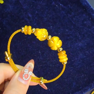 Q297 Vòng ngũ điếu cỏ 4 lá hồ ly MH Vàng Tâm VIP cho Thổ và Kim - Phong Thuỷ TUDO P