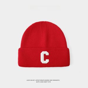 Warm Red Knitted Hat for Men And Women Casual Style Polyester Fiber Winter Cap Autumn Winter Season Street Shopping Hat
