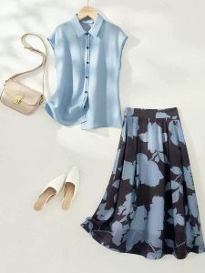 YNY | Stylish Sleeveless Top And Floral A-Line Skirt Suit