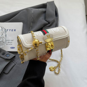 กระเป๋าสะพายข้างผู้หญิงสไตล์ย้อนยุคแบบเรียบง่ายและหรูหราพร้อมโซ่แบบยูนิเซ็กซ์ ทรงกลม ขนาดเล็ก สไตล์ลำลอง