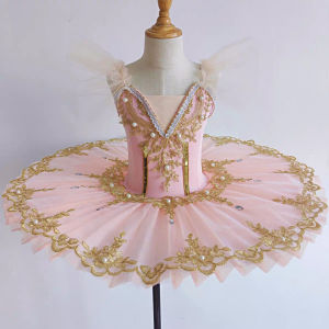LOlanta 3-14 Years Kids Girls Camisole Ballet Dress Swan Dance Performance Costumes Children Sequin Rhinestone Lace Tutu Mesh Skirt