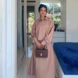 SQL Label Valentina set rok kemeja office look wanita setelan rok rempel dan kemeja tangan panjang crop top