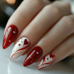 Cute heart fake nails for Valentines Day Wedding party Short Medium Square almond nail tips gradient black red press on nail