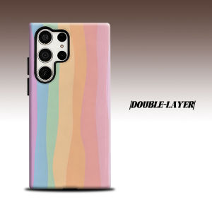 Pastel Rainbow Wavy Stripe For Samsung Galaxy S26 S25 S24 A56 A36 Dual Layer Luxury Fashion Full Lens Protective Case