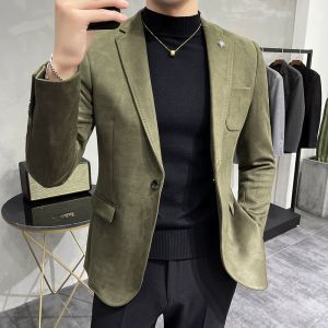 Mens Deerskin Fleece Jacket Suit Coat Blazer Mens Business Leisure Slim Fit Brand Fashion High Quality Single Button Suit Coat