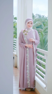 Set Gamis & Kaftan Ceruty Bordir Elegan dengan Payet untuk Lebaran dan Pesta