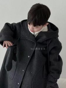 Double-Sided Cashmere Childrens Coat Thickened Long Woolen Outerwear for Boys And Girls Trendy Autumn Winter Clothes