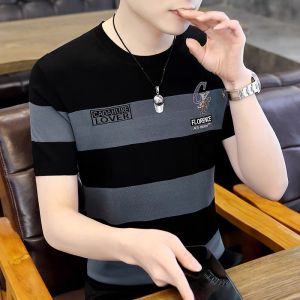 Mens 2024 Ice Silk Lightweight Quick Dry Wear Resistant Short Sleeve T-Shirt Slim Fit Casual Base Shirt for Younger Adults
