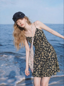 Black Floral Sleeveless Slim Fit Women A-Line Dress