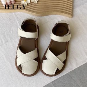 IELGY New Summer Leather Shoes Flats Sandals Low-top Baotou Roman School Shoes