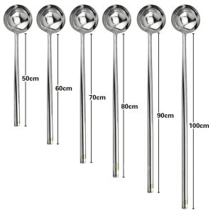 Long Handle Stainless Steel Chefs Spoon Extended Handle Restaurant Commercial Use Soup Spoon Thickened Kitchen Cooking Utensil