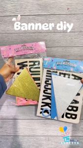 bunting flag costum biru/ banner DIY / banner costum / banner sticker