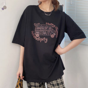Áo Thun Cotton Tay Ngắn Dáng Rộng Phong Cách Hàn Quốc Mùa Hè 2021 Cho Nữ Áo Thun Cotton Phong Cách Đường Phố in Họa Tiết Cổ Tròn