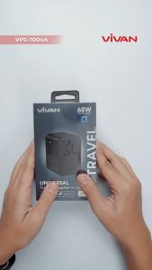 VIVAN Power Adapter Universal 65W GaN Technology VPS-T004A Black USB Type C Multi-country / Travel Adaptor / Colokan Listrik Quick Charging / Steker Socket Portable Standar Internasional Original - Garansi Resmi 1 Tahun