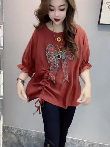 Fashionable Butterfly Knot Embellished Chiffon Blouse for Women Loose Fit Long Sleeve Pullover Crewneck Work Clothing Summer Style