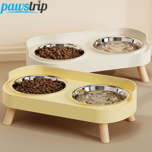 Double Pet Food Water Bowls Non-Slip Cat Bowl Stainless Steel Raised Cat Food Bowls with Stand Anti-splash Dog Bowl Pet Supplies