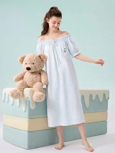 BE | Đầm Ngủ Dài Lót Bông Chất Liệu Kẻ Sợi