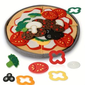 41PCS Felt Pizza Toy Set – Kids Pretend Play Kitchen Food Game with Flannel Vegetables Educational Cooking Role Play for Boys & Girls Gift