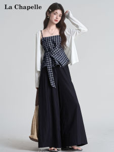 La Chapelle | Resort Style Checkerboard Camisole Sunscreen Jacket Wide-leg Trousers Three-piece Set
