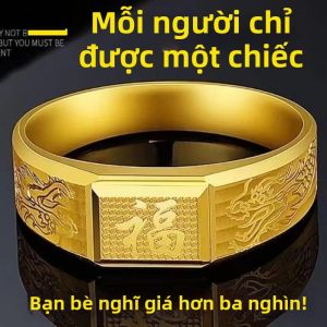 Nhẫn Vàng Cát Cho Nam Nữ May Mắn Chuyển Đổi Họa Tiết Rồng Phong Cách Mạnh Mẽ Cặp Đôi Hở Chữ Fu Trang Sức Thời Trang