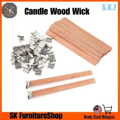 S.K.F 10pcs DIY Candle Wood Wick and Sustainer Tab DIY Candle Making Wax Wick Cores