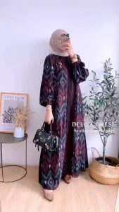 Dress delisha gamis outer ceruty kombi crincle dress gamis kondangan