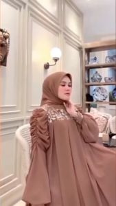 Aprilia Dress Ceruty Babydoll mix brukat / gamis trend lebaran 2025 gaun muslimah cantik mewah elegan