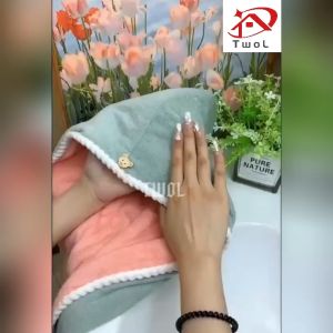 TWOL SHOP 1pcs Neck Double thickened quick-drying cap Womens towel quick absorbent soft comfortable shower hat