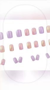 Short fake nails for women girls cute kawaii star in yellow purple square nail tips Sweet Korean style press on false nail art