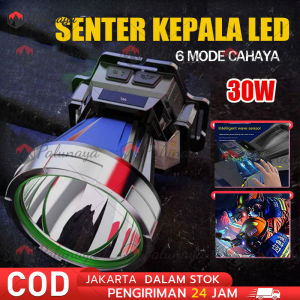 Senter Berkemah Senter Kepala Super Terang/Senter Yang Dipasang Di Kepala Jarak Sangat Jauh/Lampu Kepala LED/Senter Kepala Led Super Terang/Headlamp Usb Chargeable 30W- 6 MODE CAHAYA