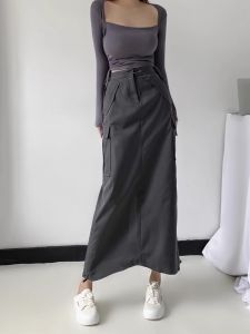American Retro Workwear Midi Skirt Women Summer plus Size Design Sense Back Slit High Waist Slimming Skirts
