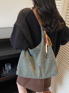 กระเป๋าถือหนังกลับสไตล์ย้อนยุคขนาดใหญ่สำหรับผู้หญิง กระเป๋าสะพายไหล่แบบลำลองสำหรับเดินทางในฤดูใบไม้ร่วง/ฤดูหนาว กระเป๋าถือทรงสี่เหลี่ยม