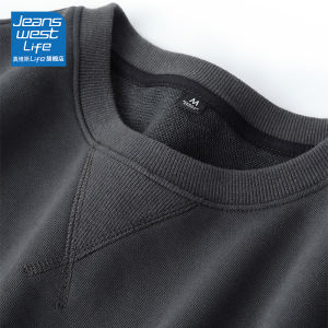 Jeanswest American Style Fleece Lined Loose Fit round Neck Mens Sweatshirt Comfortable Polyester Cotton Blend Autumn Winter Jacket