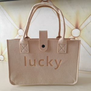 Green Felt Tote Bag Womens Handbag Casual Shoulder Bag Soft Fabric Modern Neutral Style Double Handle Zipper Closure