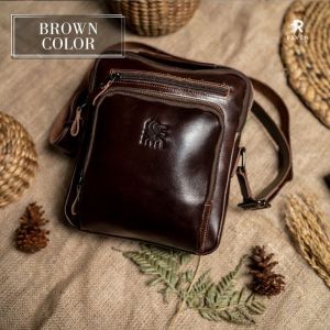 Tas selempang pria bahan kulit sapi asli original branded anti air dan tahan api fashion cowok model terbaru distro
